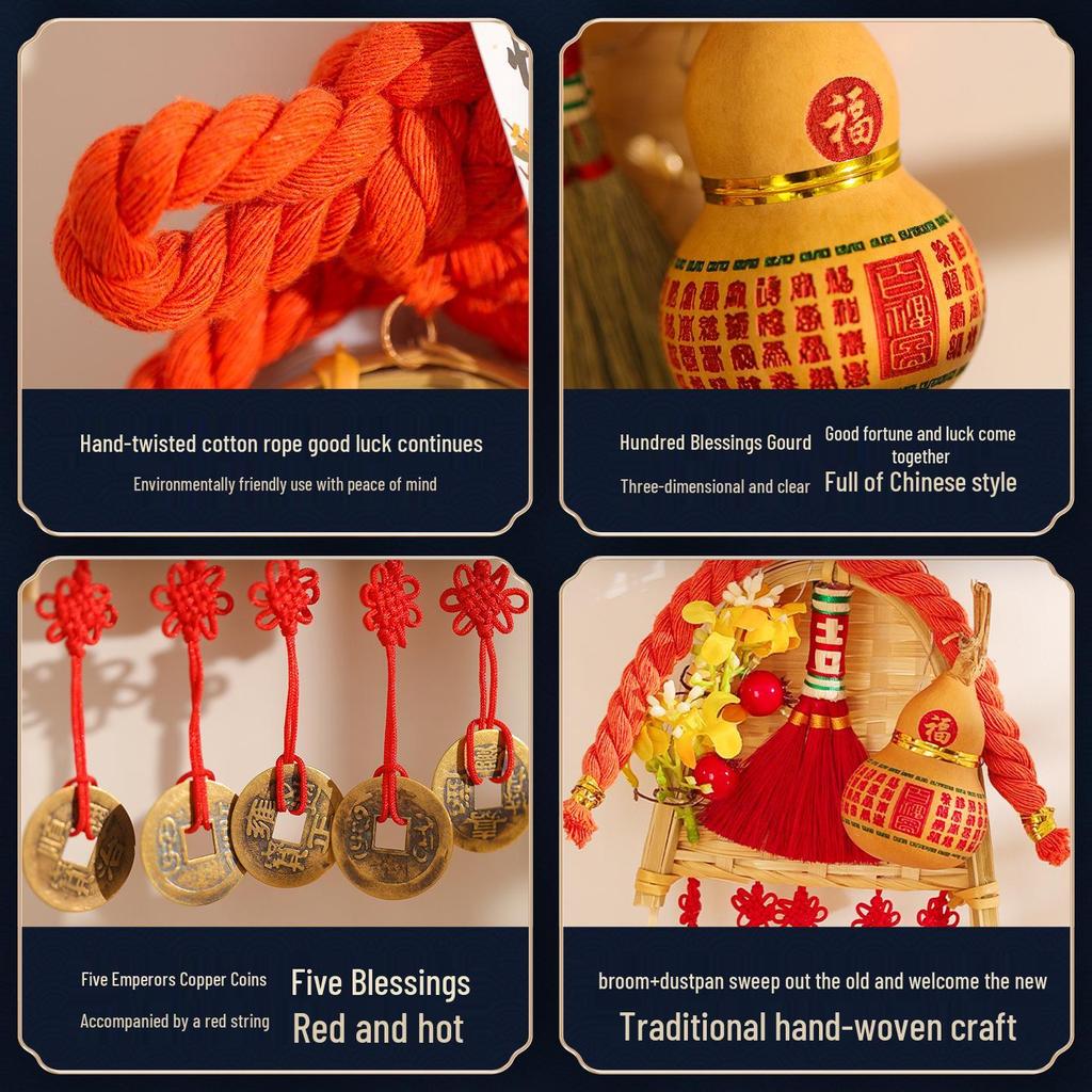 2025 Mid-Autumn Festival Broom Pendant with Wanzi Knot & Gourd Decor for Front Door
