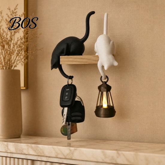 Home Decor For Cat Lovers 2Pcs 3D Printed Shaped Hook, Black And White Cute Key Hanger, Hook Decorative Ornaments for Lovers, Creative Wall