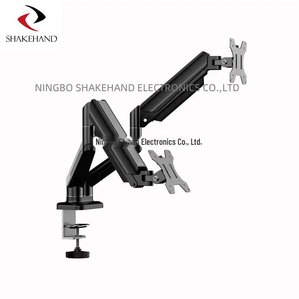 

Алюминиевая подставка для монитора с двумя экранами и пневматическим рычагом, грузоподъемность 10 кг, подходит для экранов 32 дюйма, регулируемый угол поворота и высота. чёрный