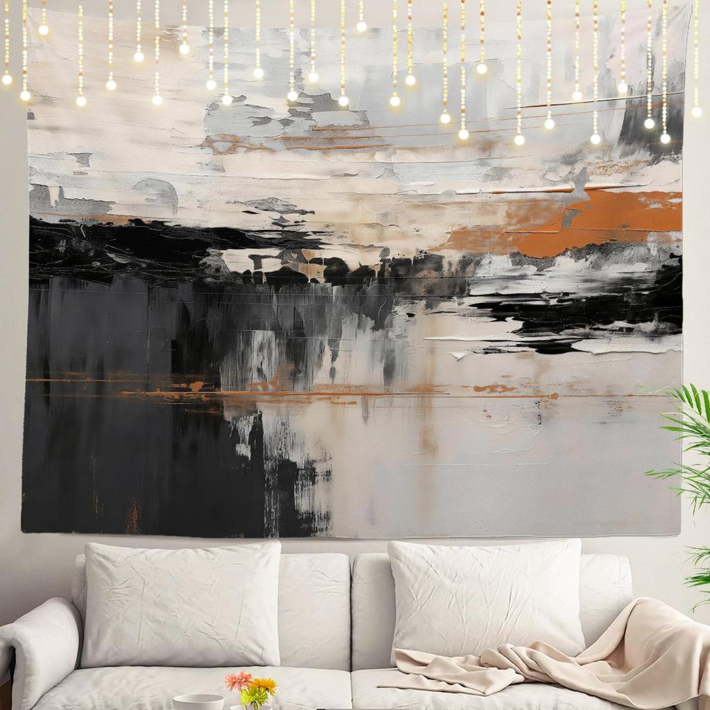 Modern Abstract Tapestry Wall Hanging Boho Art Decor for Living Room Nursery Bedroom with Fairy Lights String Decoration