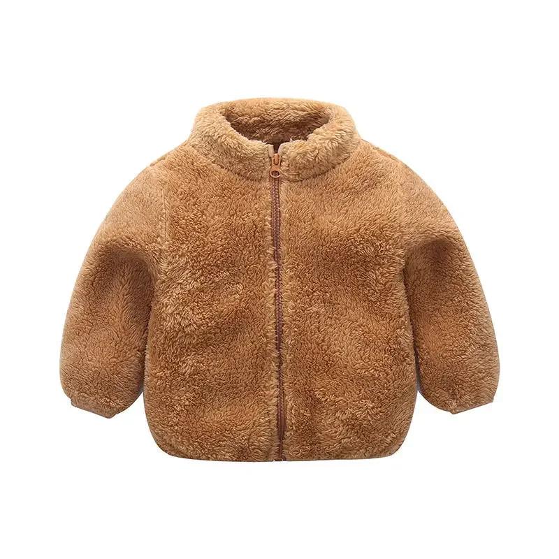 2024 Autumn Winter Girls Boys Casual Soft Warm Long Sleeve Coat Baby Kids Children Fleece Jacket Plush Zipper Closure Outerwear