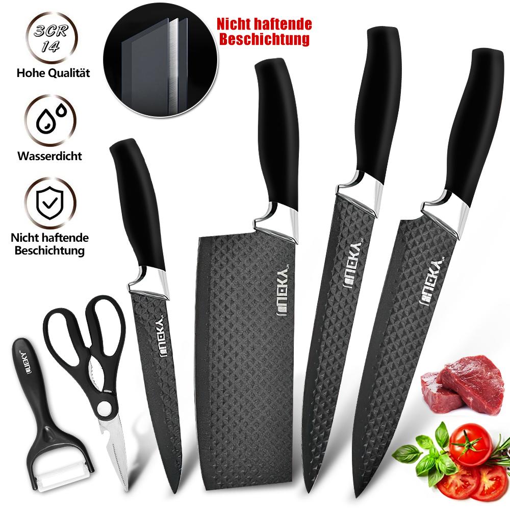 6PCS Kitchen Knives Stainless Steel Chef Knife Meat Clever Slicing Peeling with Scissor Anti-Rust & Ergonomic Design,Family Gift