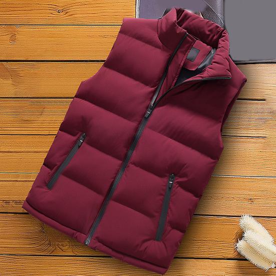 Høst Vinter Herre Vest Bomullsvattert Tykk Ensfarget Ståkrage Glidelås Vindtett Jakke Streetwear