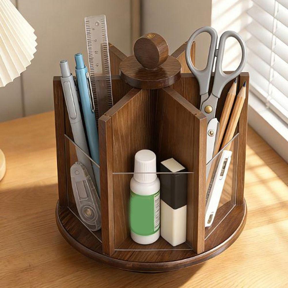 Large Capacity Rotating Cosmetic Storage Box Bamboo Makeup Organizer Cosmetic Display Rack Desktop