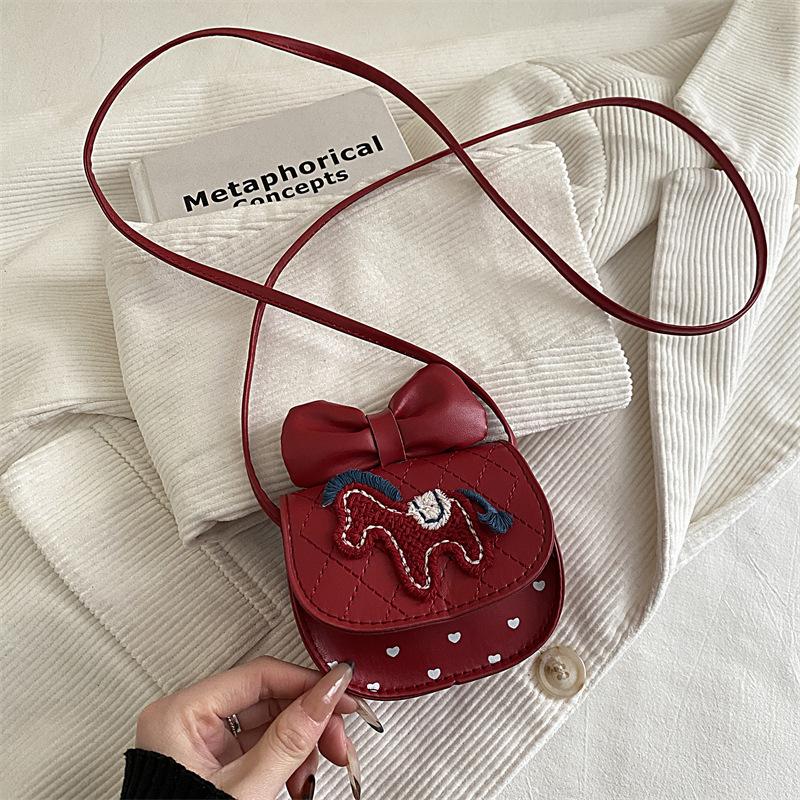 Girls over cute messenger bag red bow pony new year girls red envelope lucky money mini shoulder bag