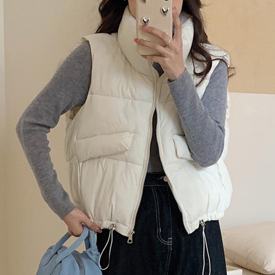 Women's Thick Warm Vest Autumn Winter Zipper Closure Loose Jacket with Pockets Windproof Stand-Up Collar Gilet for Daily Wear Dating Street Office