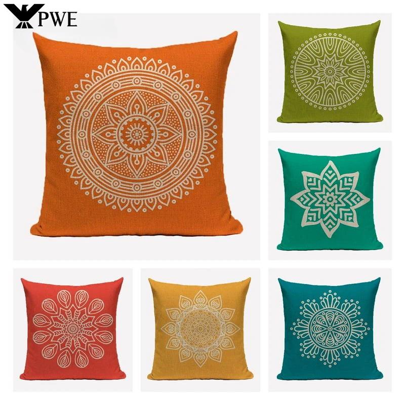 Tonnika Chen Unisex Pillow Case Mandala Pillowcase Boho Retro Designer Decorative 45*45Cm For Sofa Moroccan Linen Cushion Cover