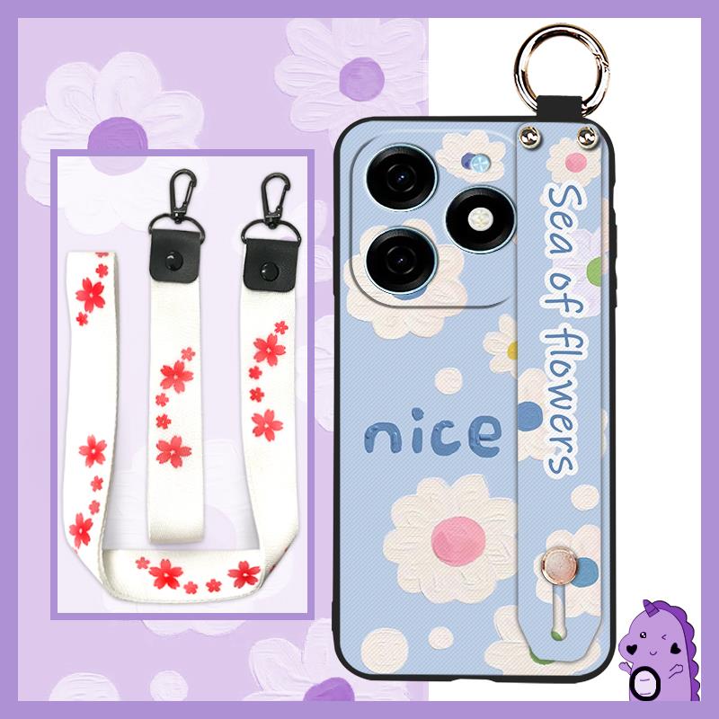 Soft Case Protective Phone Case For Infinix Smart8 Pro/Smart8 Plus/X6526/X6525B Kickstand Wristband Flower Anti-knock
