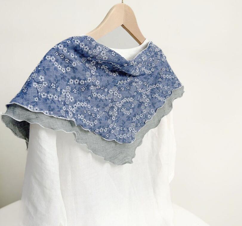 Double Layer Triangle Scarf Women Cotton Linen Scarves Solid Color Scarf Small Shawl Korean Version Shawl  All-match Decorative