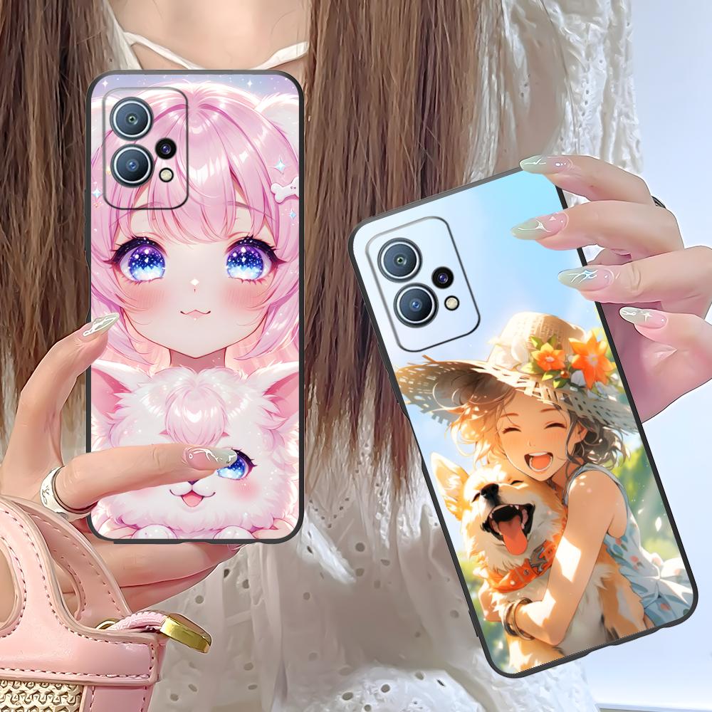 Girl Dog Puppy Matte TPU Mobile Phone Case for Huawei P60 P50 P40 P30 P20 P10 P9 P8 Pro Lite Plus Colorful Printing Cover