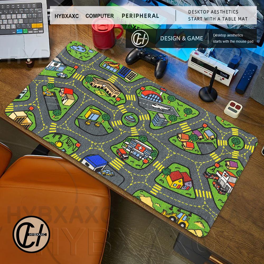 1Pc Gaming Setup Accessories City Road Cartoon Mouse Pad Large Desk Mat City Carpet Nostalgia Mousepad Gamer Computer Table Mats