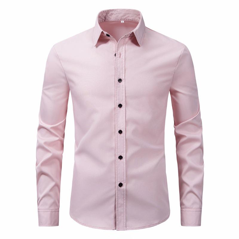 2026 Slim Fit Solid Color Men s Long Sleeve Shirts - Fashionable Business and Commute Wear M
