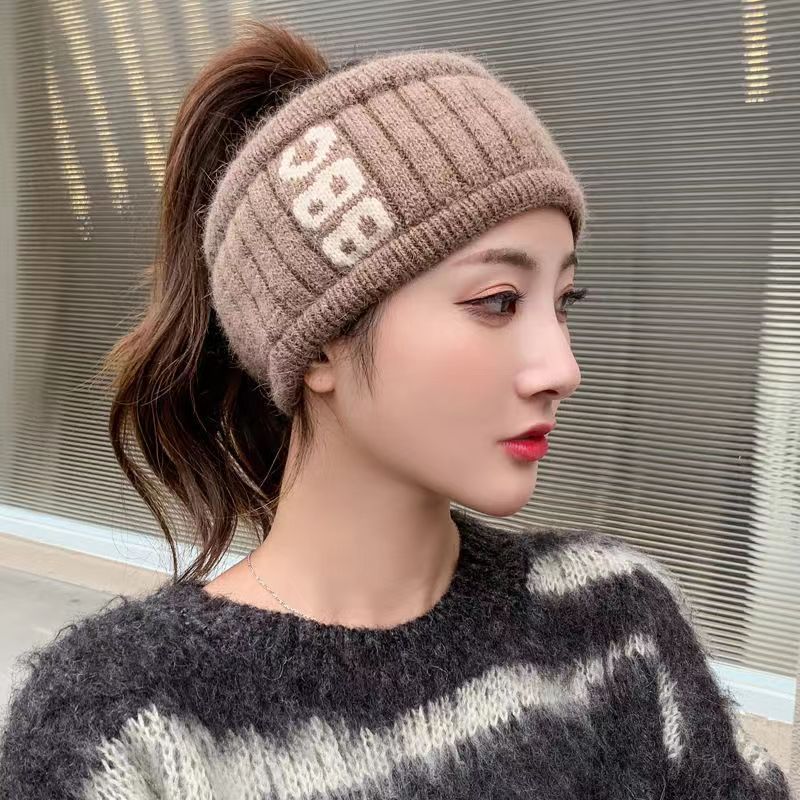 Winter knitted wool hat children's Japanese sports bag head hat empty top ponytail hat headband pullover hat versatile warm