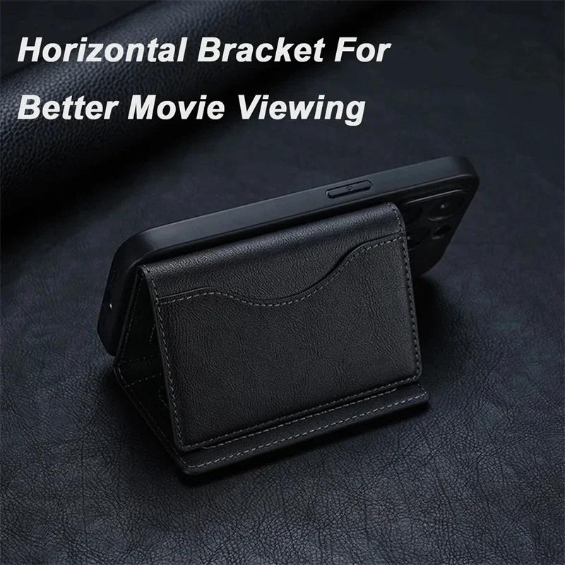 Higth End Businsee Sle Magnetic Folding Wallet Card Holder Leather Case for Magsafe IPhone 17 16 Samsung Huawei Stand Cover Bla