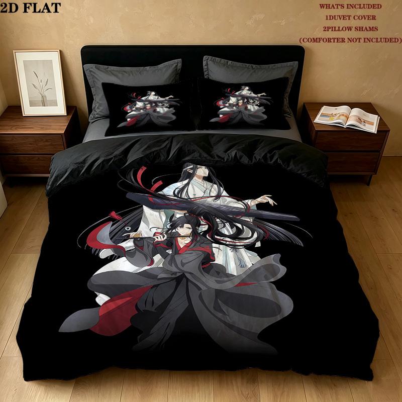Grandmaster Demonic Cultivation Pattern Bedding Quilt Set Quilt Cover Pillowcase Home Birthday Gift(1 * Duvet Cover + 2 * Pillowcase, Without Core)