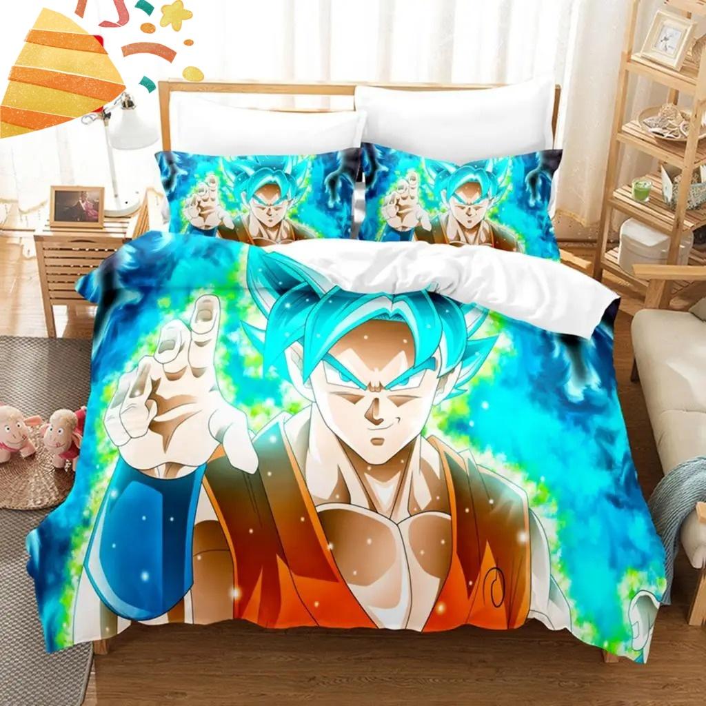 2026 Hot Sale Japanese Anime Dragon Ball Son Goku Bedding Set Quilt Cover Twin Full Bedroom Bed Decor for Teens Best Gifts
