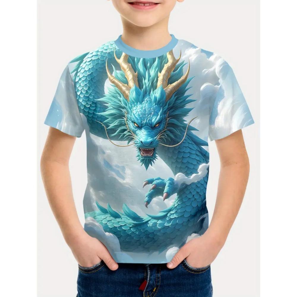 Children's Clothing T-Shirts for Boys Short Sleeve Child T-Shirt Fashion 3D Dragon Graphi Print Casual Girls Summer Clothes Tops