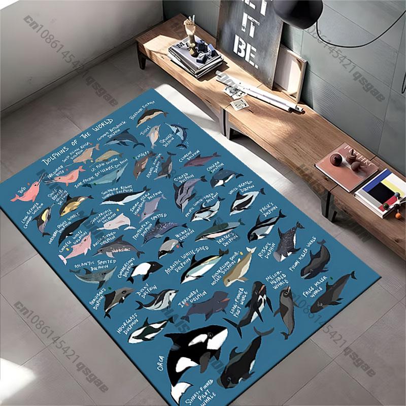 Diverse dolphin species illustrated carpet Yoga living room room decor children's crawling mat doormat area rug games mat