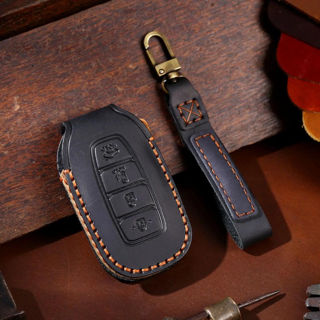 Leather Car Key Case Cover Fob Protect For Hyundai Fista I30 I35 I40 Kona Elantra Solaris Grandeur Accent Santa Fe Holder Shell