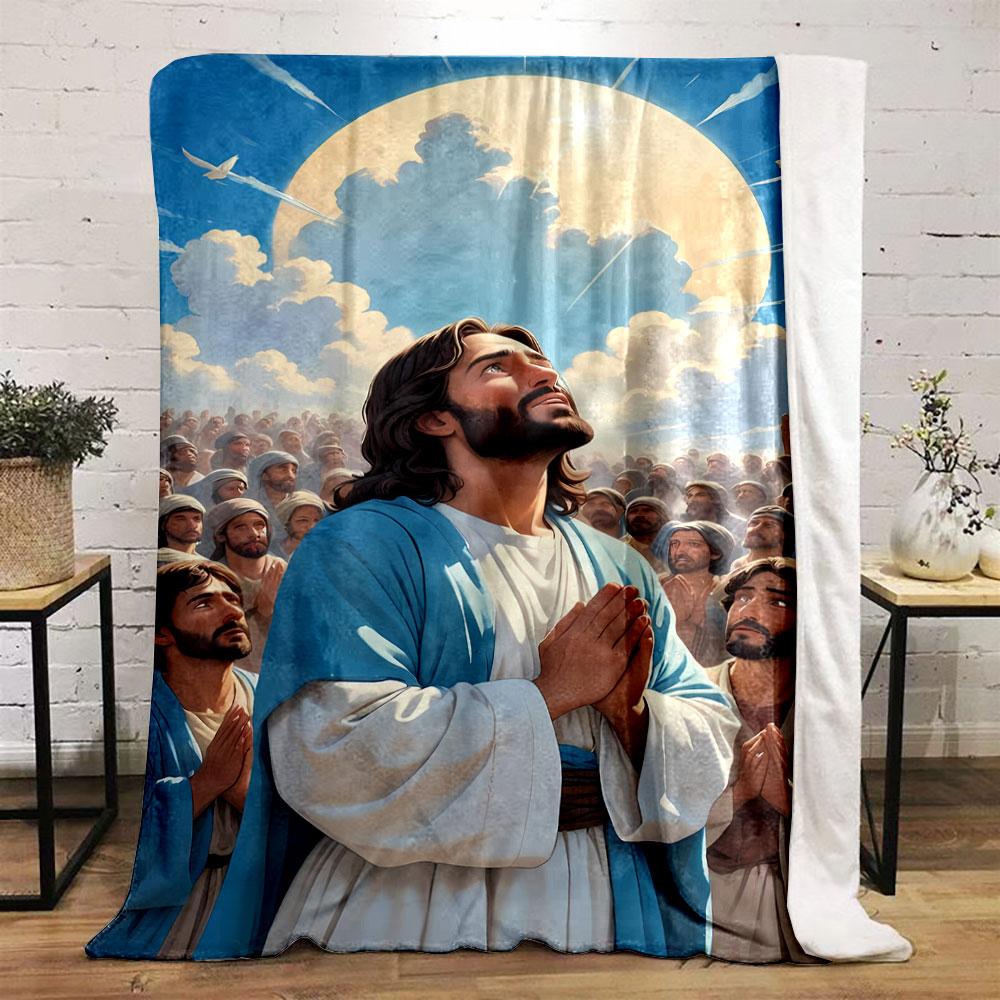 Jesus Praying Crowd Blanket Printed Blanket for Living Room Bed Couch lunch break Soft Cozy Blanket for Friend's festival Gift