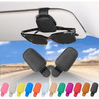 2 Pack Glasses Holder for Car Sun Visor, Genuine Leather Car Visor Accessories, Sunglasses Holder, Magnetic Sunglasses Holder, Ticket Clip