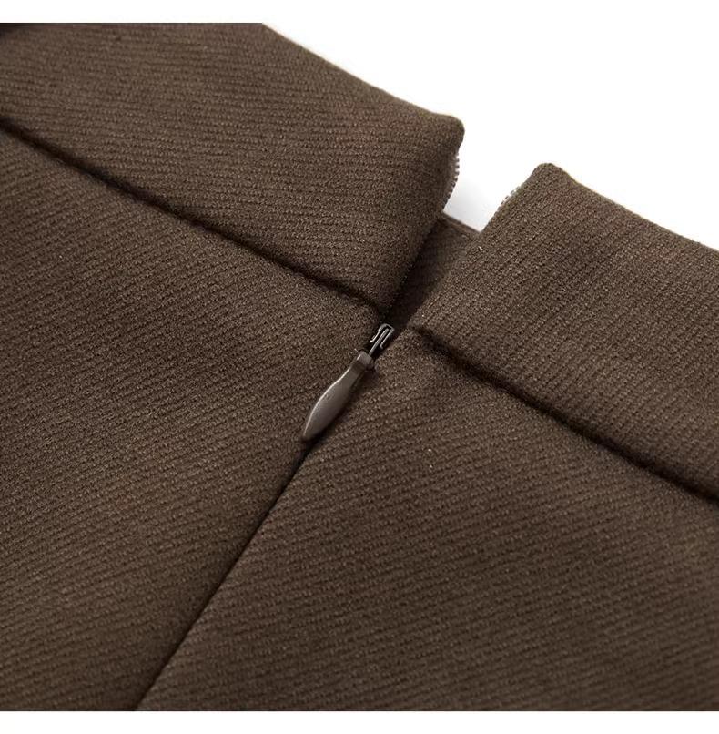 Women's Angora Red Tweed A-Line Midi Skirt - 2024 Autumn/Winter Fashion, High-End Mid-Length Straight Sheath Skirt