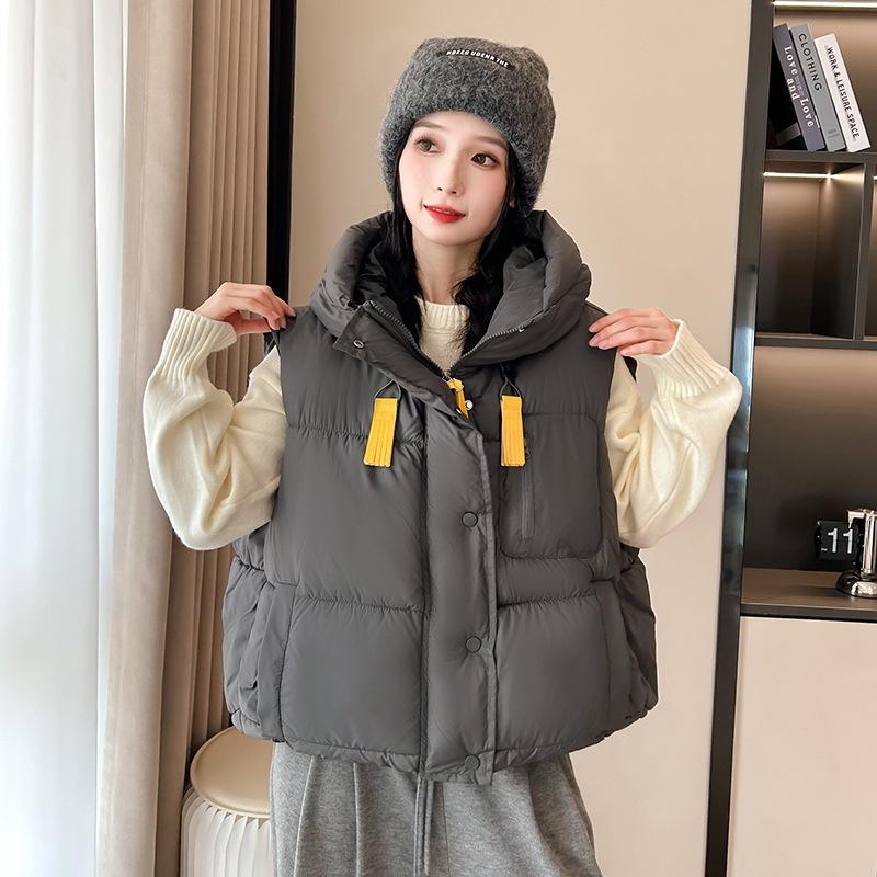 Hooded short cotton vest women's autumn and winter sleeveless jacket top vest batch