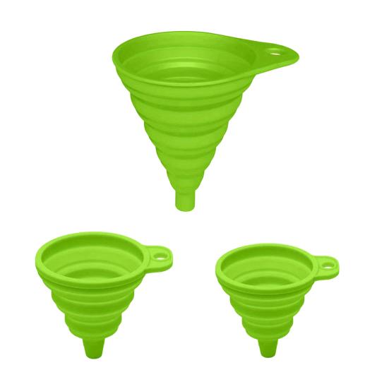 3Pcs Silicone Funnel Set Collapsible Kitchen Funnels Large Medium Small Funnels for Liquid Transfer Heat Resistant Bottling Kitchen Gadgets