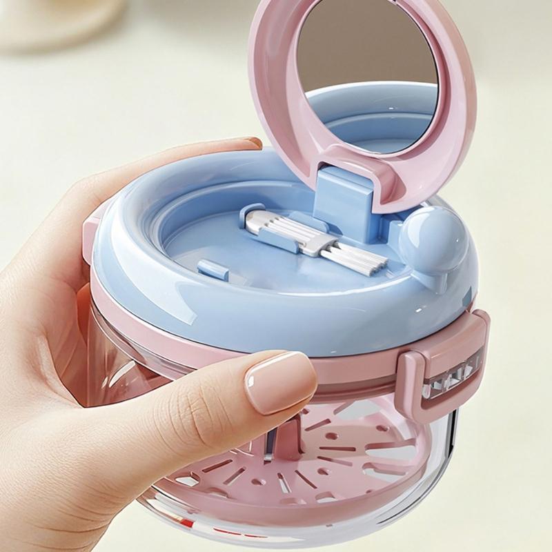 Portable Denture Cleaning Box Featuring Mirror Compartment Hand Cranked Retainer Organizers