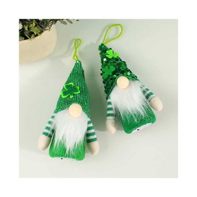 Elfen-Plüschdekorationen zum St. Patrick'S Day - 2er-Pack Grüne Gesichtslose Ältere Zwerge, Hängende Ornamente, Irische Festivalpuppe