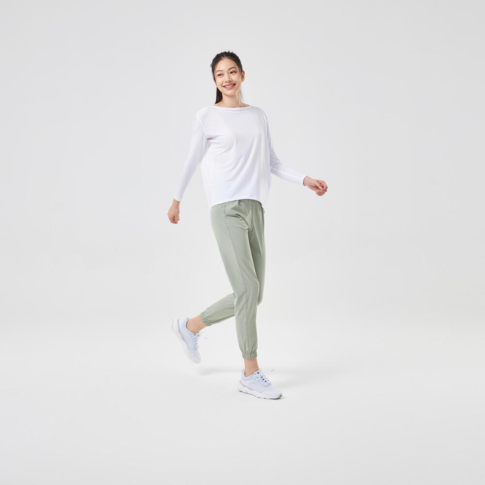 Decathlon 500 Plain Loose Casual Long Sleeve Dropped Shoulder T-Shirt Women's Snow White