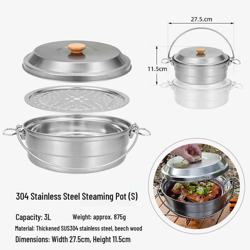 CLS 4.3L Stainless Steel Outdoor Steamer Pot - Portable for Rice, Noodles, Soup Cooking, with Steaming Basket