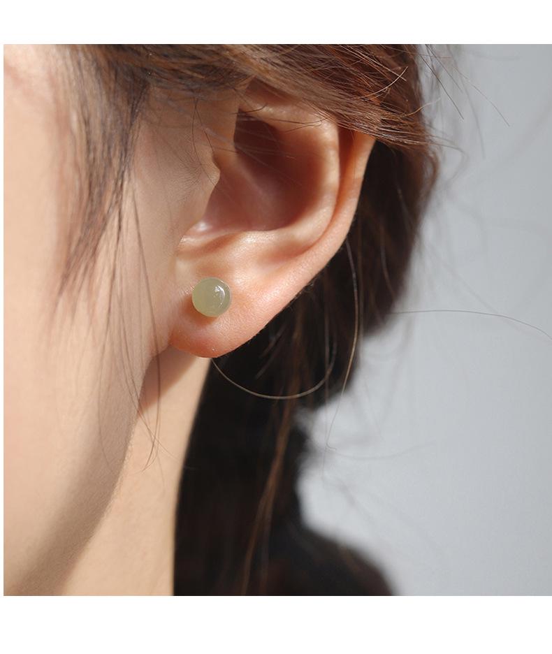 Tichiya S925 Sterling Silver Natural Hetian Jade Nephrite Earrings - Simple, Versatile, and Exquisite New Style