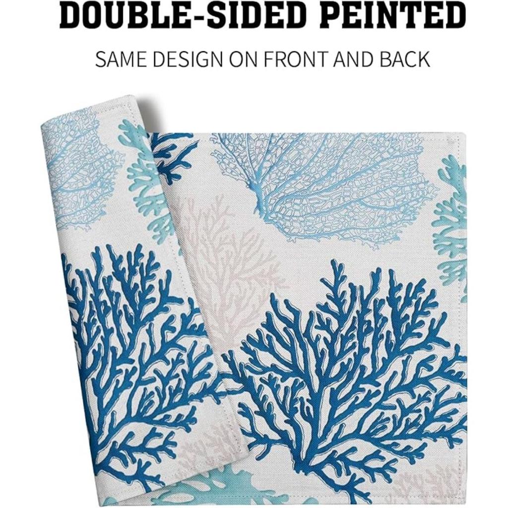 4KS Prostírání Oceán Korál Zelené Letní Korálový Útes Lněné Stolní Podložky Námořní Moře Mořské Mořské Řasy Žáruvzdorné Prostírání pro Stolování Kuchyň 32x45cm