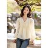 Women's Jacquard V-Neck Ruffle Blouse