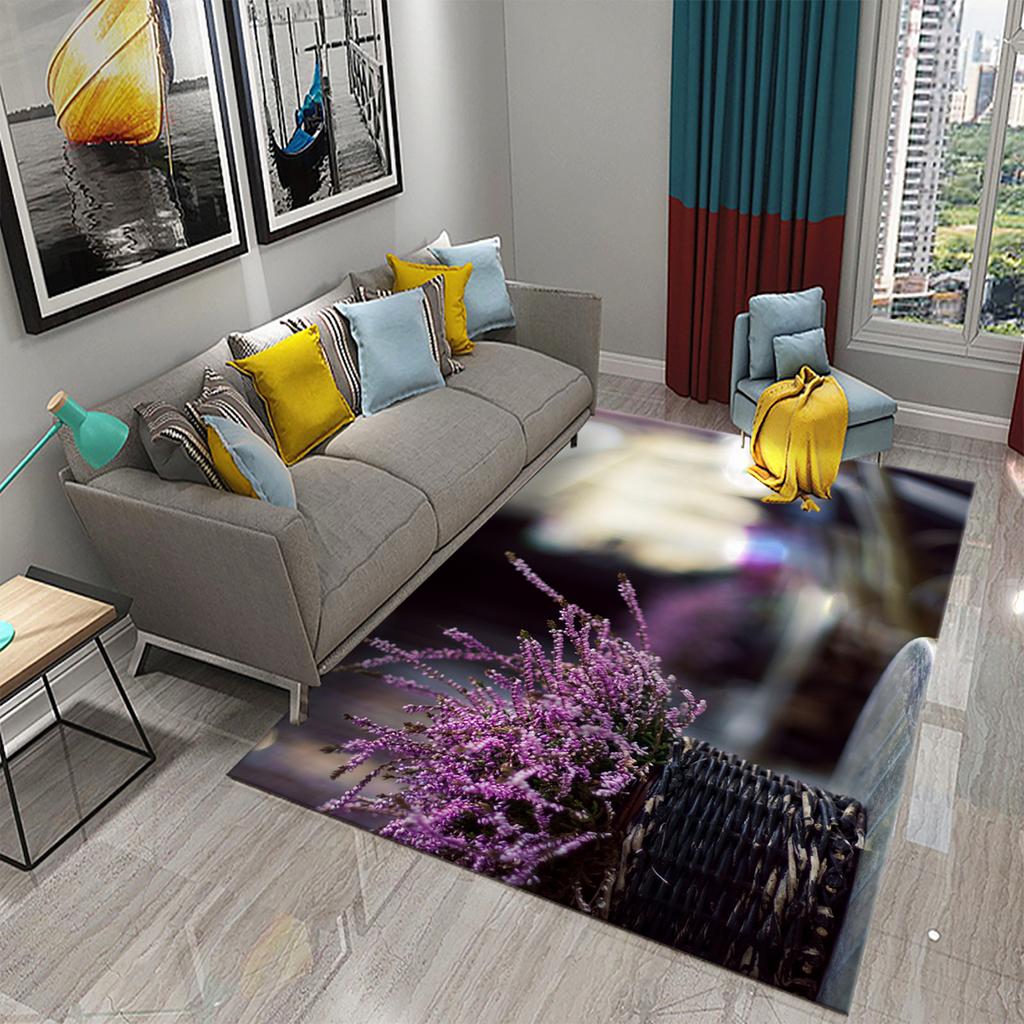 Purple Lavender Flowers Carpets Romantic Sea of Flowers Rugs for Bedroom Home Floor Rug Bathroom Entrance Doormat Non-slip Rugs