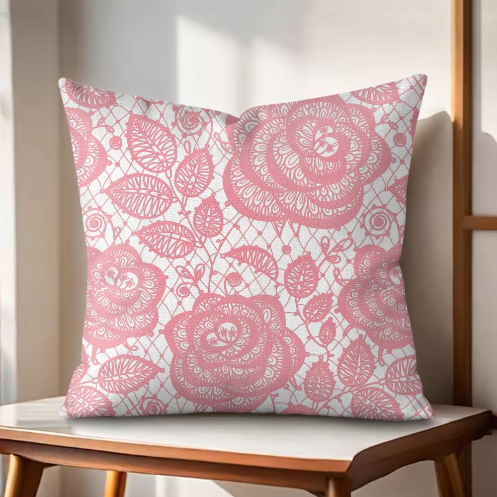 Lace Flower Cushion Cover Natural Linen Organic Fabric DoubleSided Printing Couch Pillow Covers Home Decor