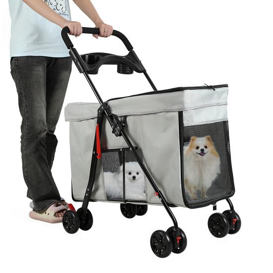Dog Stroller with 360-degree Wheels, Foldable Pet Cart, 5 Ventilation Windows & Removable Tray, Outdoor Travel Dog Cart for Small/Medium
