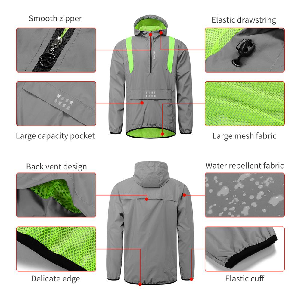 Wosawe Unisex cyklistická bunda s kapucí Windbreaker Outdoorový sportovní kabát na kolo Větruodolná bunda na kolo