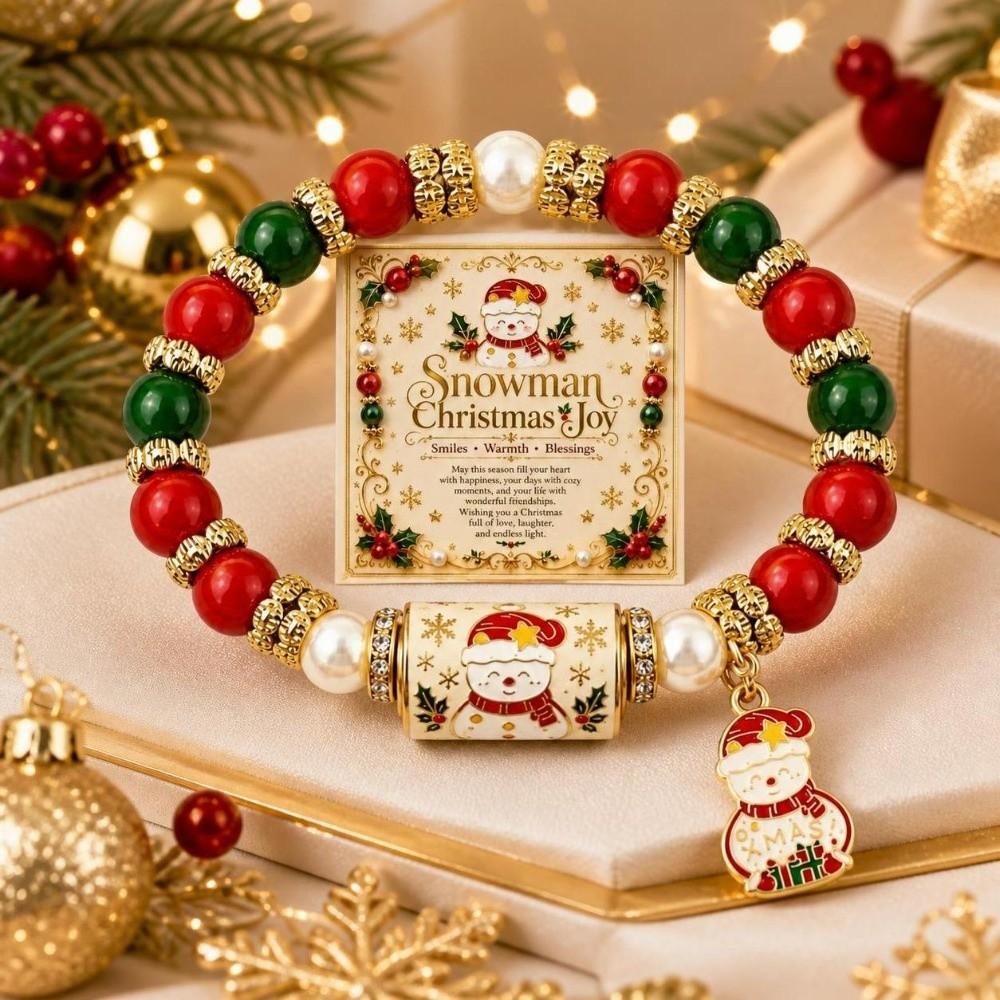 Santa Claus Beaded Bracelet Crystal Pearl Women Bangle Christmas Themed Christmas Bracelet  Girl