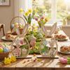 2Pcs Flower Easter Bunny Ornament Farmhouse Rustic Bunny Desktop Decorative  Spring Festival