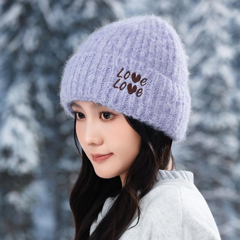 Korean Version of Letters LOVE Plus Velvet Warm Wool Hat Autumn and Winter Versatile Windproof Ear Protection Head Hat Big Head Circumference Pile Hat