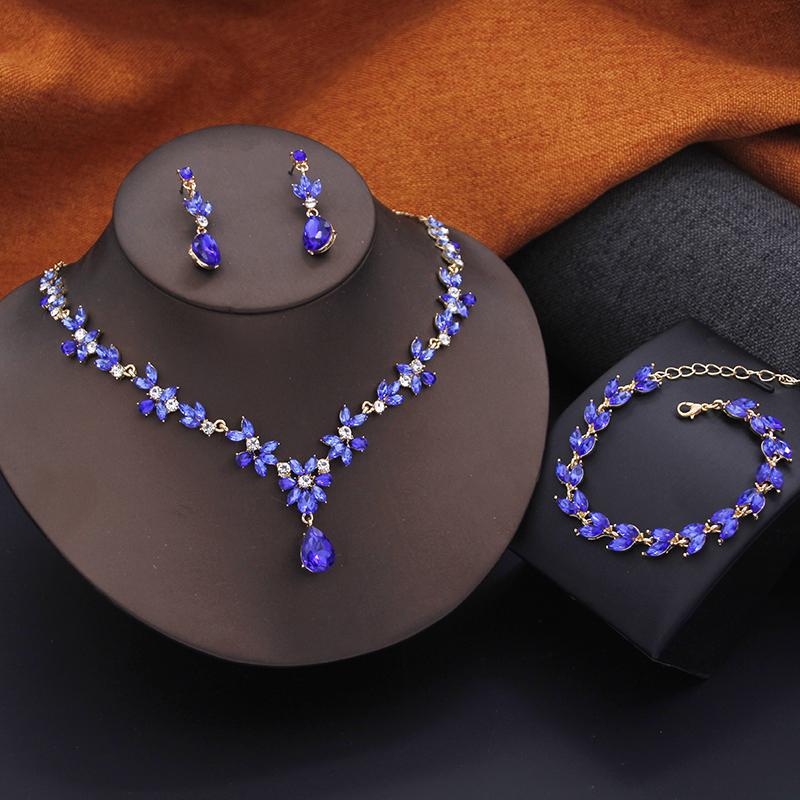 Gorgeous Jewelry Set for Women 3Pack Fashion Earrings Bracelets Choker Necklace Sets Accessory for Prom Bridal Wedding
