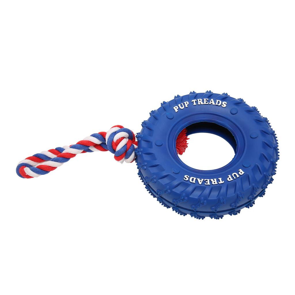 Dog Tire Chewing Toy Bite Resistant Treat Dispensing Rubber Aggressive Dog Tug Toy with Rope for Medium Large Dogs
