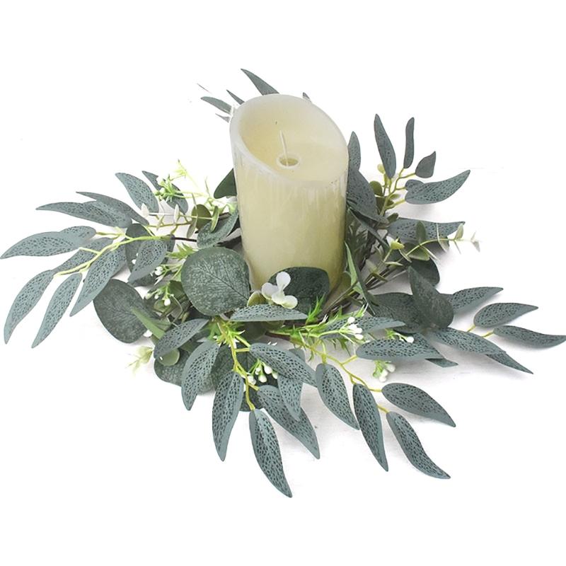 Coroană de verdeață artificială de 25 cm pentru ghirlande de sfeșnic Coroană de inele pentru lumânări pentru petrecerea de nuntă decor centrală de Crăciun