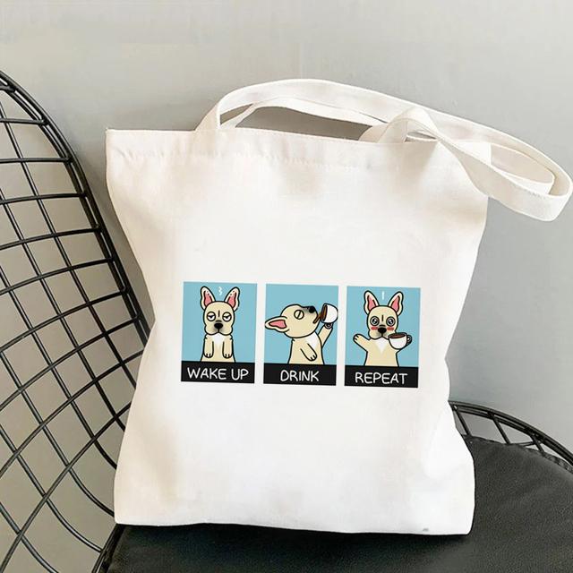 Frenchie French Bulldog Print Reusable Women Shopping Tote Bag Women Shoulder Bag Students Teacher Book Bag Travel Storage Bags