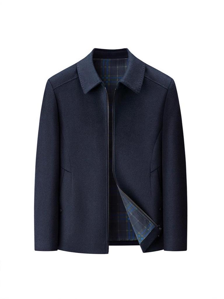 Men's High-End Cashmere Wool Jacket - Mid-Length Casual Lapel Coat for Middle-Aged Dads