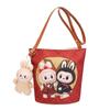 Korean Cartoon Labubu Crossbody Canvas Women's Bag Large Capacity Student Commuting To Class Embroidered Shoulder Bag Bucket Bag