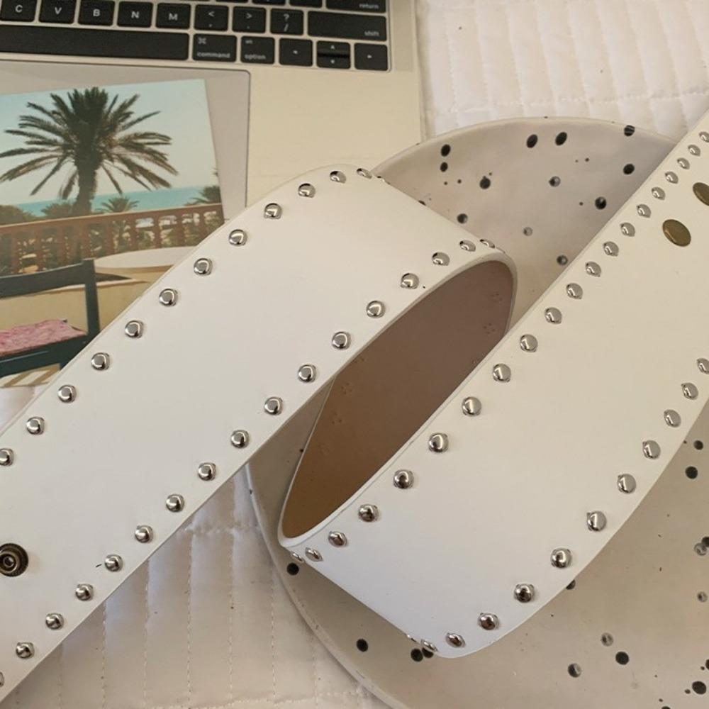 Snap Button Rivet Waist Belt Punk Style Dress Jeans Belt Vintage Wide Women's Belt Spicy Girls