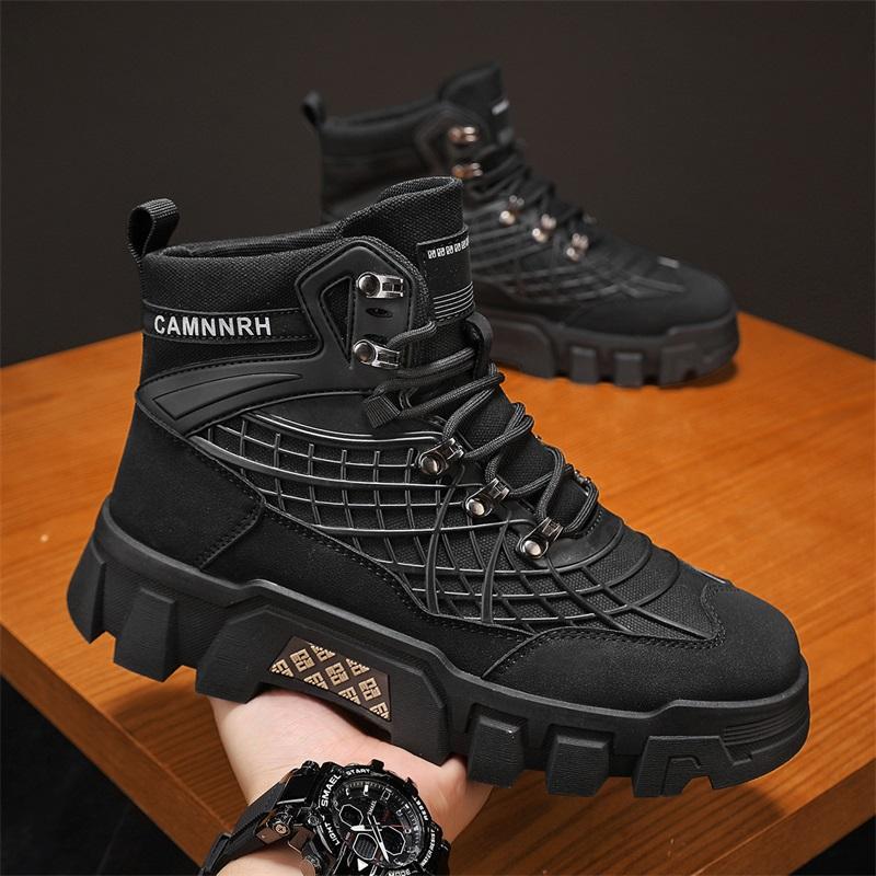 

Мужская обувь 2025 осень новая ретро высокие кеды для отдыха работа на стройке трудовая страховка износостойкие альпинизм спорт спецодежда модная обувь 44 чёрный